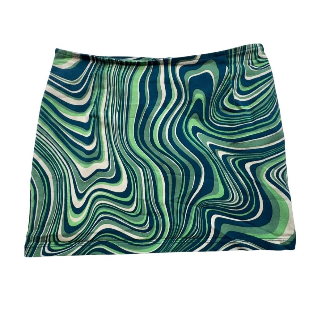 Motel Psychedelic Pattern Mini Skirt Size Small Green & Blue